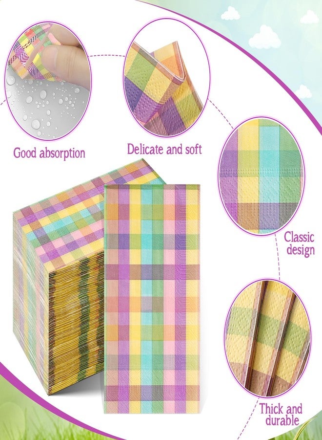 Jectivs 100Pcs Easter Pastel Buffalo Plaid Napkins Decorations,Disposable Spring Dark Purple Pink Yellow Guest Hand Paper Napkins for Home Bathroom Baby Shower Picnic Wedding Easter Birthday Party Supplies - Image 3